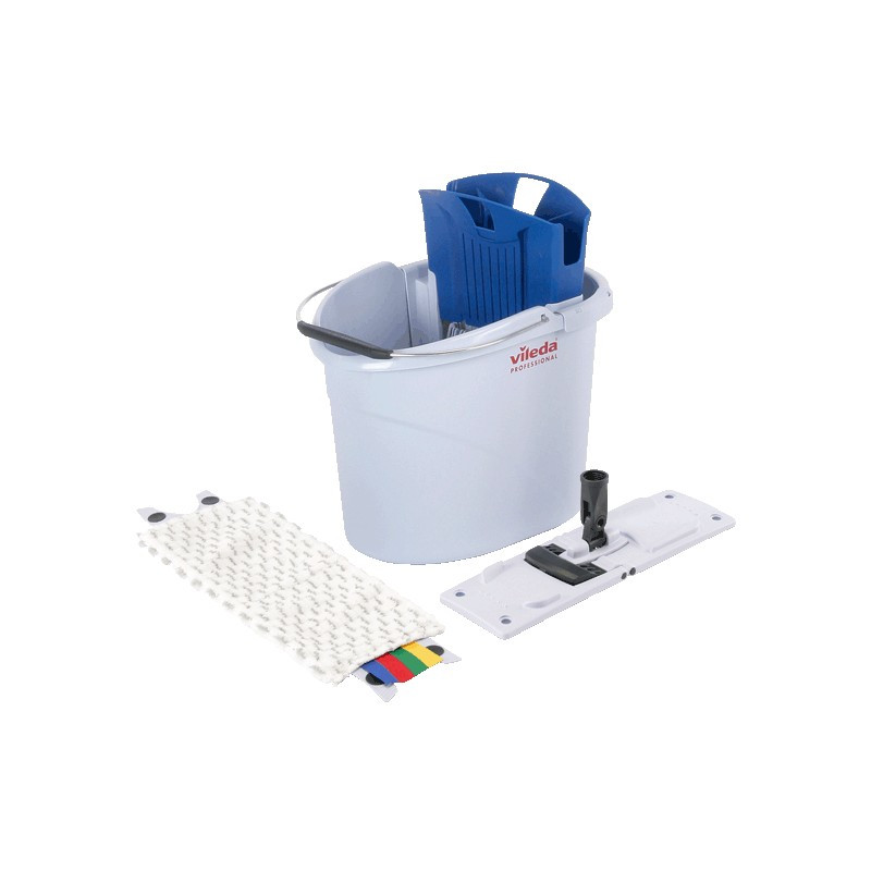 VILEDA ULTRASPEED MINI STARTER KIT SEAU DE LAVAGE : ENSEMBLE SEAU 10L+ESSOREUR+SUPPORT+BANDEAU MICROFIBRE (129713)