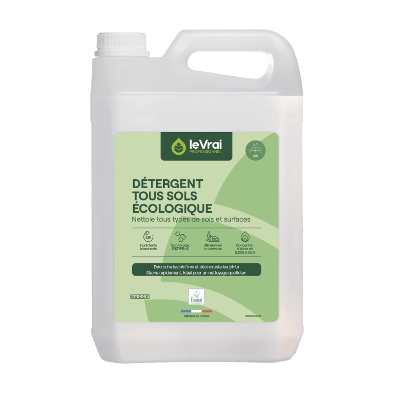 LVP DETERGENT POUR TOUS TYPES DE SOLS ET SURFACES pH7,5 ECOLOGIQUE LE VRAI (5322) BIDON DE 5L