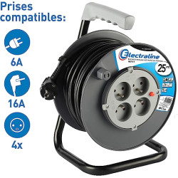 RALLONGE ELECTRIQUE ENROULEUR 25M 4 PRISES 16A 3G1.5MM