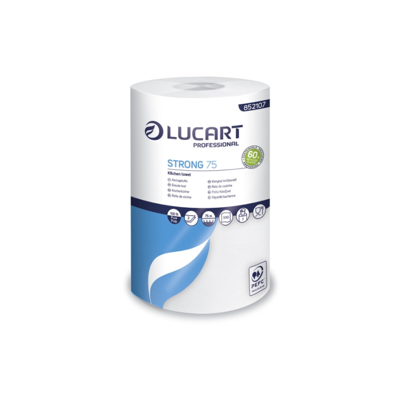 ESSUIE TOUT MENAGER BOBINE 300F 2PLIS LAIZE 22,8CM Ø14,5CM PURE OUATE BLANC LUCART STRONG 75 (852107)- CARTON DE 8 ROULEAUX