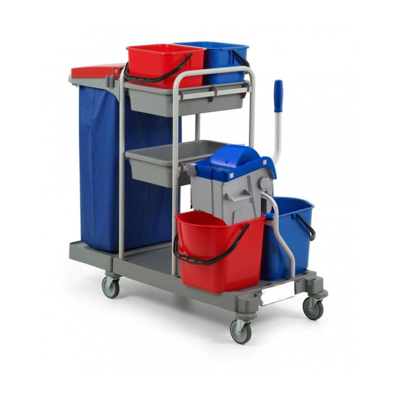 CHARIOT DE MENAGE ARIANE 225 2X12L+2X15L ROUE STANDARD 100MM PRESSE A PLAT BOOST