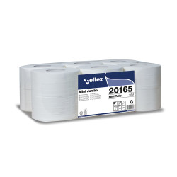 PAPIER TOILETTE MINI JUMBO 160M 2PLIS GAUFRE LAIZE 9,2CM Ø19CM PURE OUATE BLANC CELTEX (C20165)- COLIS DE 12 RLX