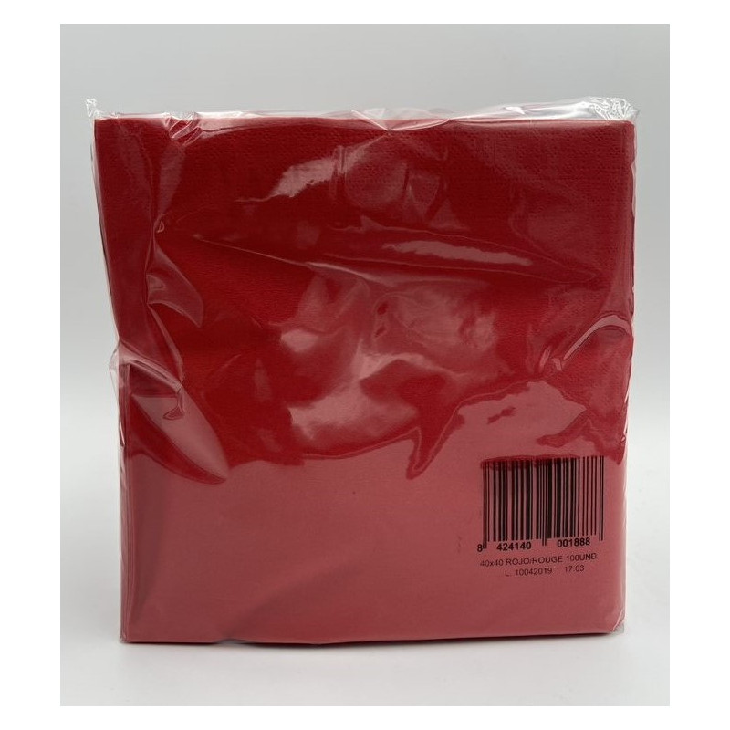 SERVIETTES DE TABLE OUATE 2 PLIS 40X40CM SATEN ROUGE- CARTON DE 2400