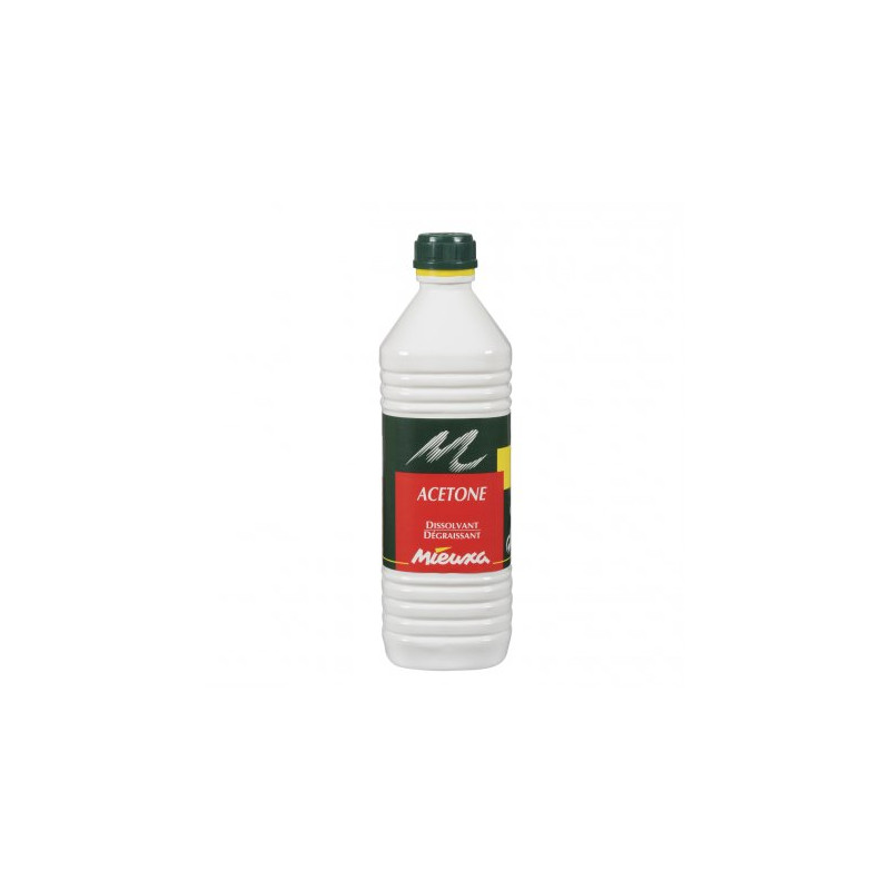 ACETONE DISSOLVANT DEGRAISSANT CONTRE LES TRACES DE COLLES VERNIS PEINTURE MIEUXA FLACON DE 1L