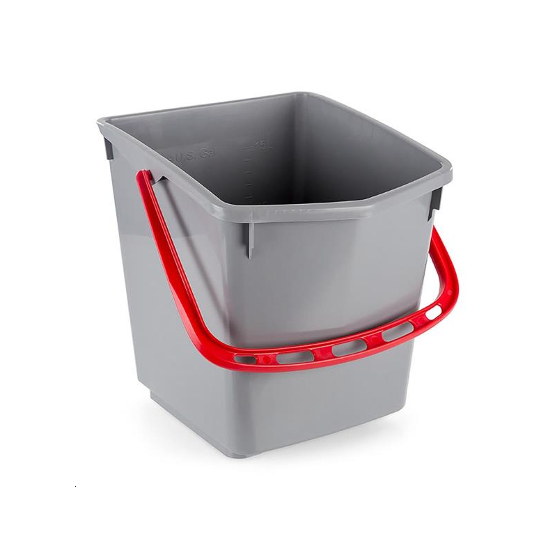 SEAU ONEFRED 15L CARRE GRIS ANSE ROUGE POLYPROPYLENE