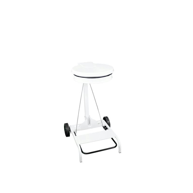 CHARIOT PORTE SAC MOBILE 110L AVEC PEDALE METAL COUVERCLE BLANC