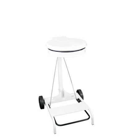 CHARIOT PORTE SAC MOBILE 110L AVEC PEDALE METAL COUVERCLE BLANC