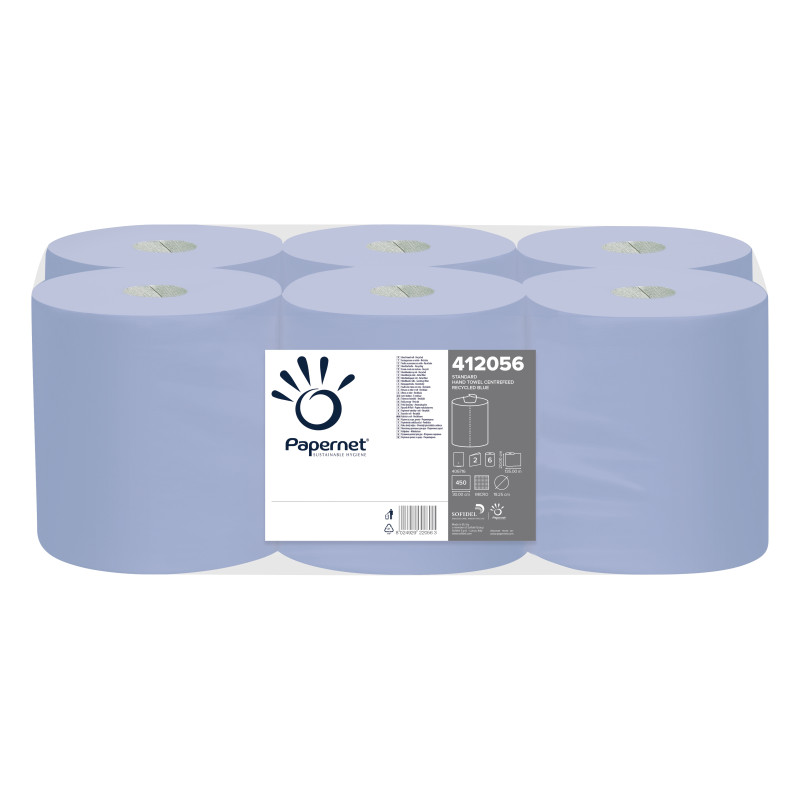 BOBINE 450F BLEUE RECYCLEE 135M 20X30CM 2PLIS PURE OUATE GAUFRE SOFIDEL (412056)-LOT DE 6