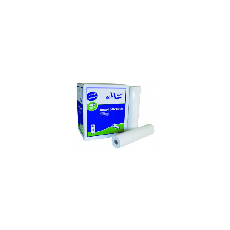DRAP D'EXAMEN PURE OUATE RECYCLEE DESENCREE LISSE 2 PLIS 47,25M-135 FORMATS LONG 35CM LARG 50CM-CARTON DE 12 ROULEAUX