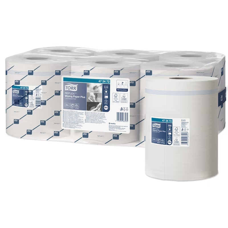TORK REFLEX™ M4 PAPIER D'ESSUYAGE PLUS BLANC 6 X 450 FEUILLES, (473472)