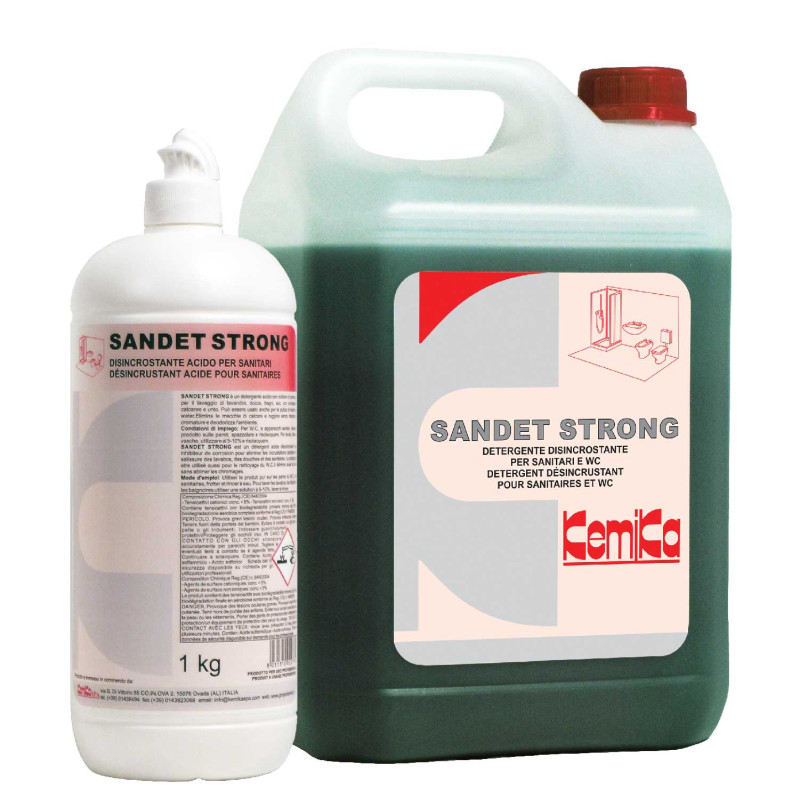 KEMIKA SANDET STRONG DETERGENT ACIDE DESODORISANT POUR PAROIS DES WC ET SANITAIRES PH: 0.5-1 FLACON DE 1L