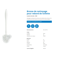 BROSSE WC BOULE BLANCHE POUR LE REBORD DE TOILETTES HACCP (6340 ) LONGUEUR TOTALE 365MM