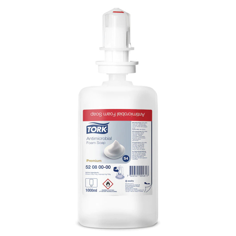 TORK SAVON MOUSSE ANTIMICROBIEN SYSTEME S4 - CARTON DE 6 RECHARGES DE 1000ML