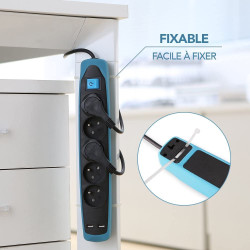 BLOC 5P+INTER+2USB 3G1 2M NOIR BLEU