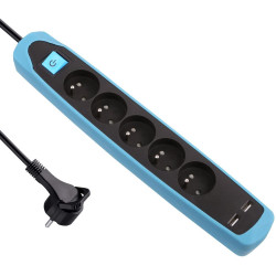 BLOC 5P+INTER+2USB 3G1 2M NOIR BLEU