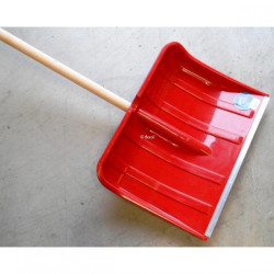 POUSSOIR A NEIGE 50CM PLASTIQUE ROUGE AVEC MANCHE BOIS