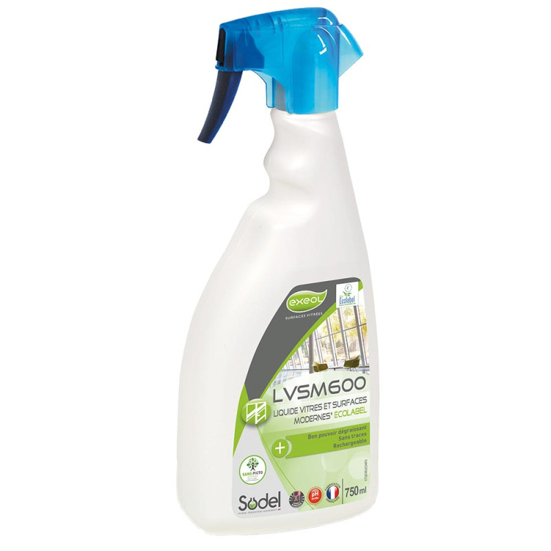 NETTOYANT VITRES ET SURFACES MODERNES pH:4,5 ECOLABEL LVSM600 EXEOL FLACON PULVERISATEUR DE 750ML