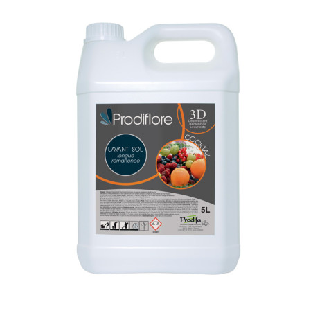 PRODIFLORE 3D DETERGENT DESODORISANT DESINFECTANT SOL LONGUE DUREE PH:6,5 PARFUM COCKTAIL BIDON DE 5L 
