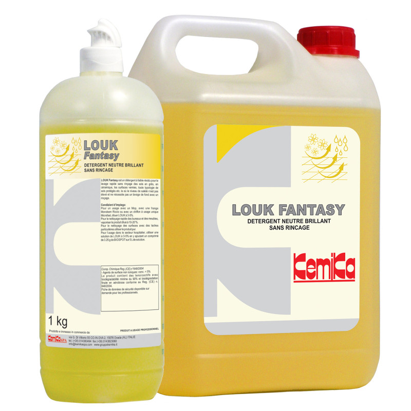 KEMIKA LOUK MELA POMME DETERGENT BRILLANT SANS RINÇAGE POUR SOLS ET SURFACES LAVABLES PH: 7.9 ± 0.3 BIDON DE 5L