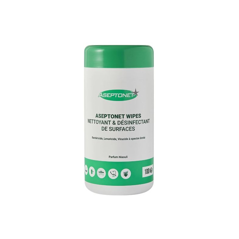 ASEPTONET LINGETTES DETERGENTES DESINFECTANTES DES SURFACES PARFUM MENTHE-BOITE DE 100