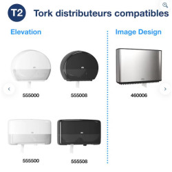 TORK PAPIER TOILETTE MINI JUMBO,180M PURE OUATE, 2PLIS, LAIZE 9,10CM, Ø 19CM, 900F SYSTEME T2 (472102)- COLIS DE 12 RLX