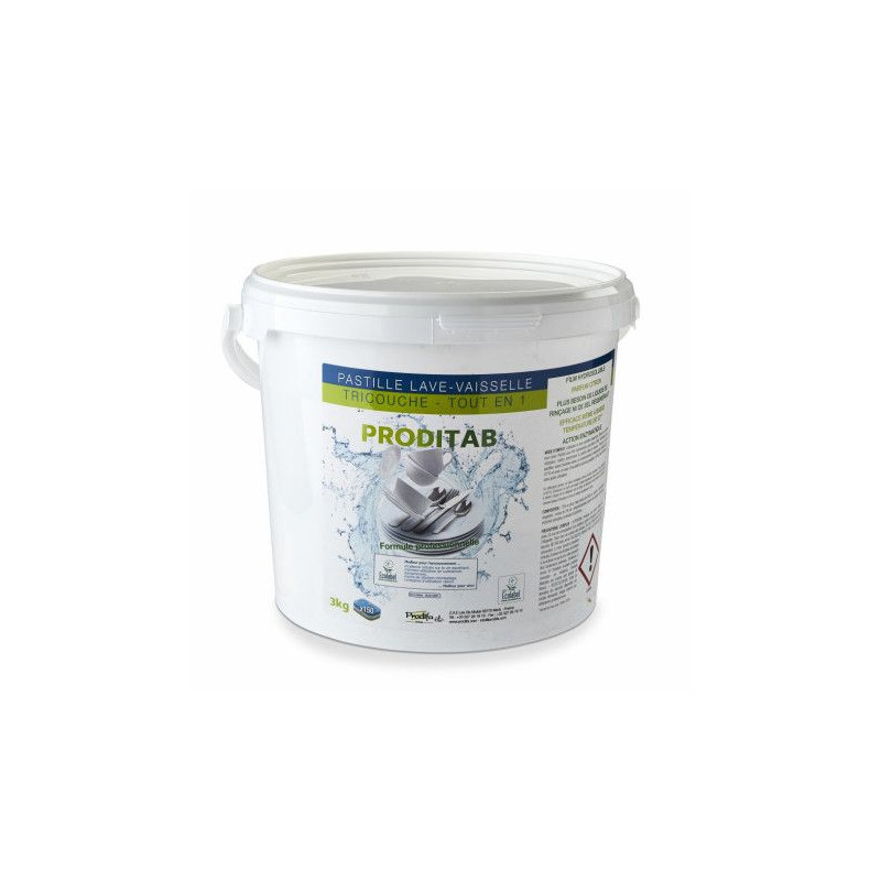 PASTILLES LAVE VAISSELLE ECOLABEL PRODITAB TOUT EN 1 pH:9,5 SEAU DE 150 2.4KG 